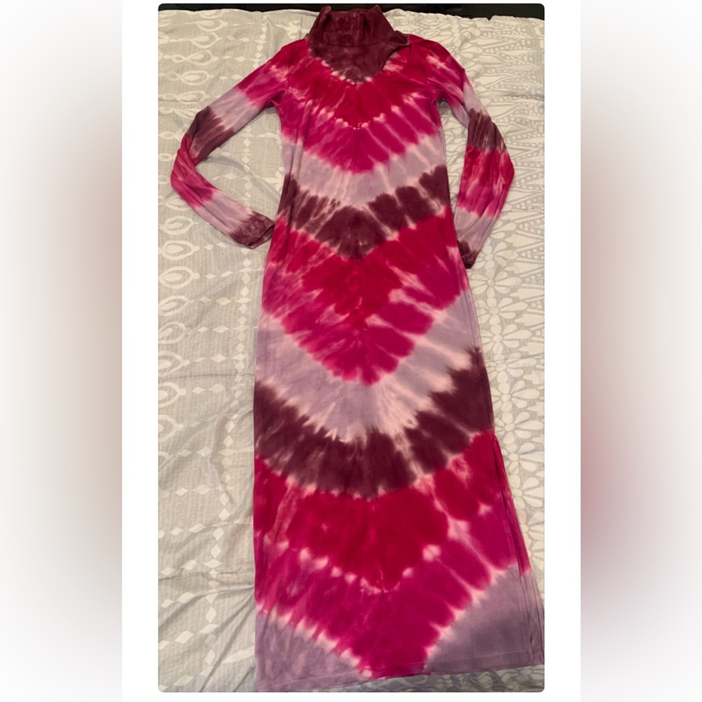 Electric & Rose Pink and Purple Tie-Dye Long Sleeve Dress